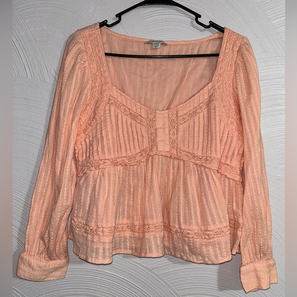 American Eagle Outfitters Tops - American Eagle Medium Peach Lace Sweetheart Neckline Ruffle Babydoll Top